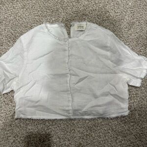 DISSH cropped linen top with fringed hemming